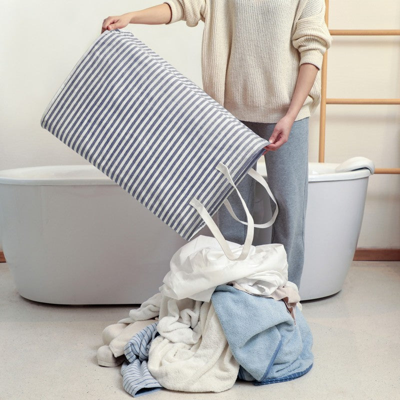 80L Freestanding Laundry Hamper w/ Handle, Collapsible Cotton Basket – Blue3