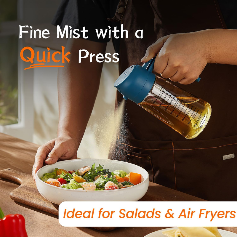 16oz Glass Olive Oil Sprayer 2 in 1 Dispenser Bottle Air Fryer BBQ Navy1