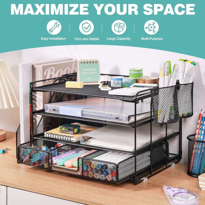 Desktop Organizer 4-Tier Desk Organizers Sets and Storage, File Organizers for D1