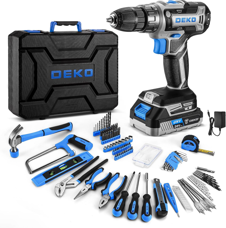 20V Cordless Drill Tool Kit Blue Home Repair Electric Drill Driver Case10