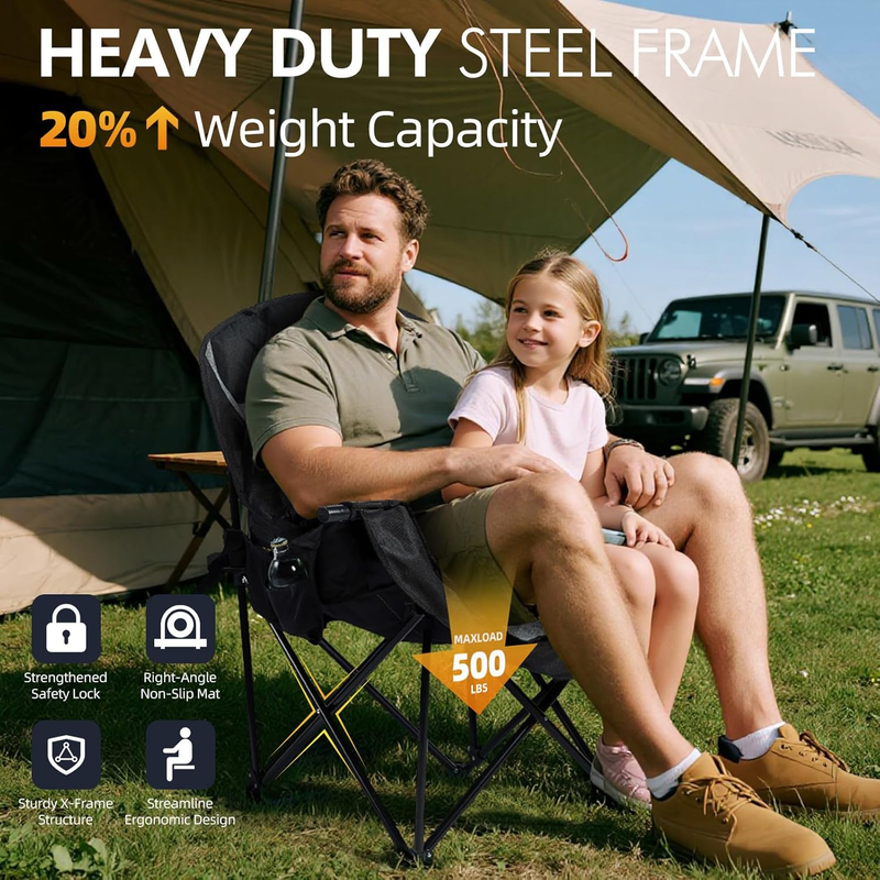 Oversized Camping Chair Heavy Duty Padded XL Folding Outdoor Lawn Chair w/ Holde4
