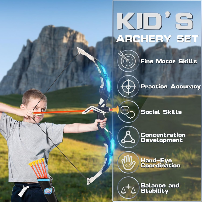 LED Bow and Arrow Set Kids 2 Pack Archery Toy 20 Suction Arrows Target4