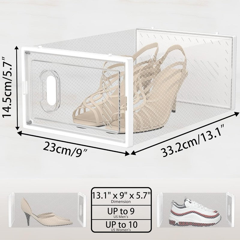 12 Pack Clear Plastic Shoe Storage Boxes, Stackable Organizers with Lids Size 105