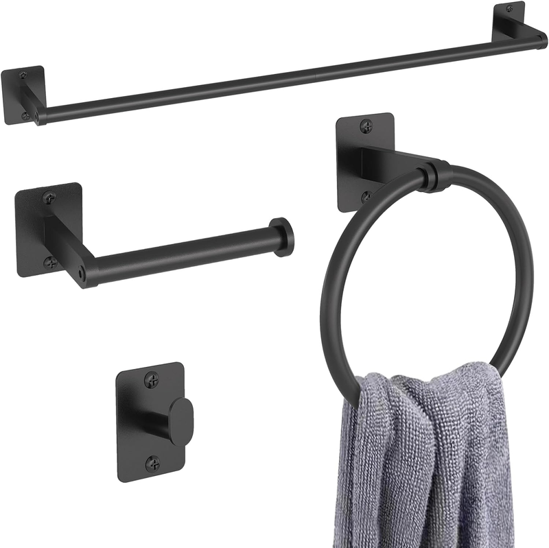 Matte Black Bathroom Accessories Set,  4 Pieces Bathroom Hardware Set, 24 Inch T9