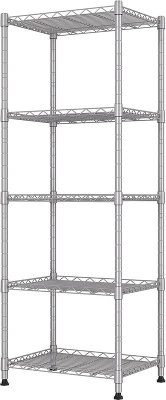 Adjustable 5 Wire Metal Storage Rack for Laundry, Kitchen, and Closet   Silver7