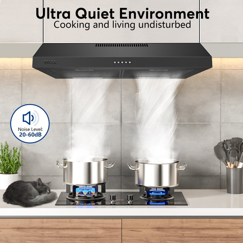 Tylza 30" 600CFM Stainless Steel Under Cabinet Range Hood LED Charcoal Filters8