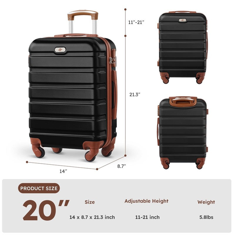 4 Piece Luggage Set ABS Carry On 14 20 Inch Hardside Expandable Duffle Black Tan10