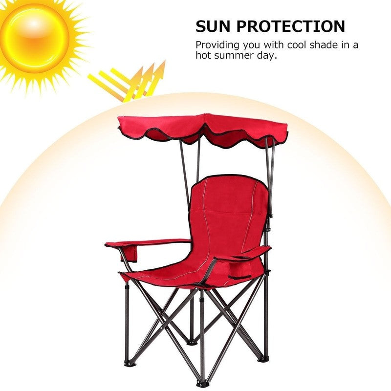 Red Portable Folding Beach Canopy Chair with Cup Holders - 38"x26.5"x51"6