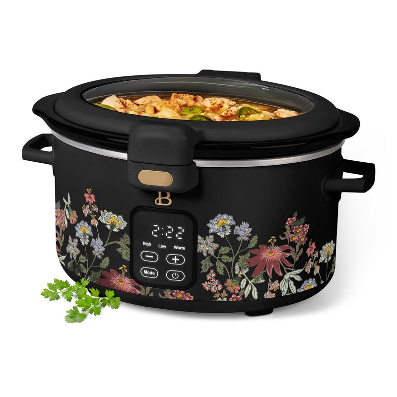 4 Qt Digital Slow Cooker with Hinged Locking Lid, Wildflower Black by Drew Barry4