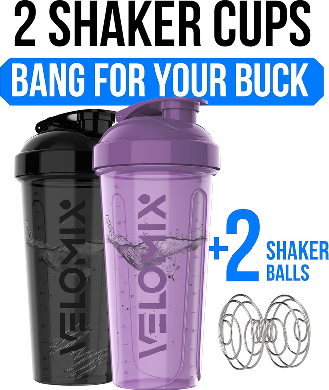 2 Pack 28oz Protein Shaker Bottles Wire Whisk Leakproof Purple Black1