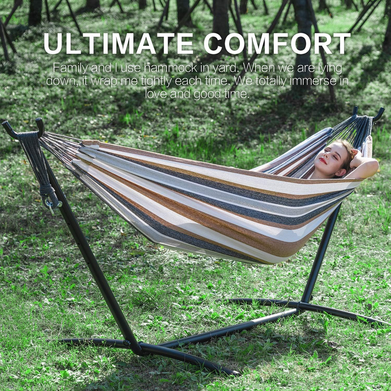 Double Hammocks with Stand for Outside, Portable Space Saving Heavy Duty Steel S1