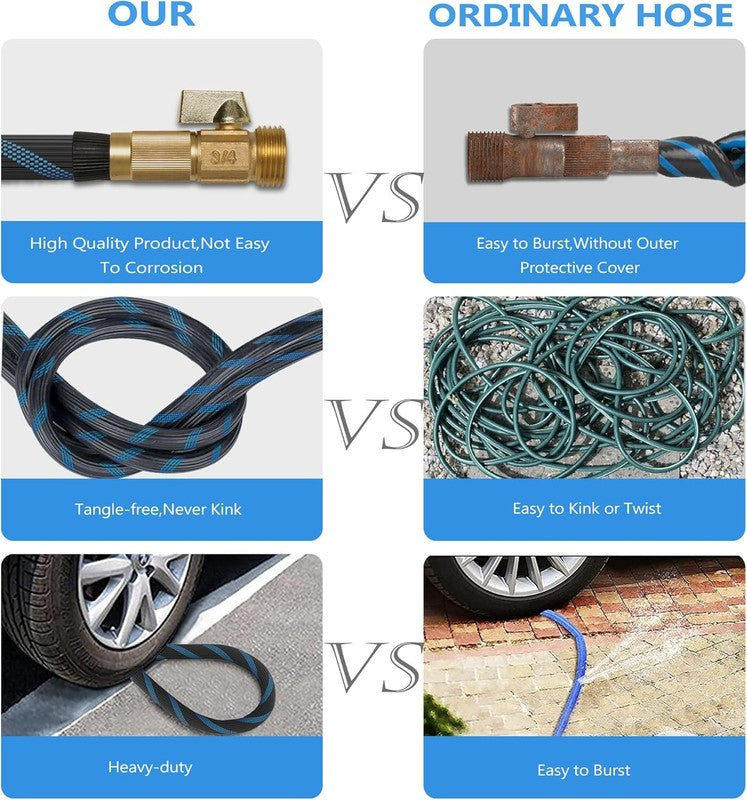 50Ft Garden Hose, 10-Function Nozzle, Leakproof, Brass Connectors, Blue Black5