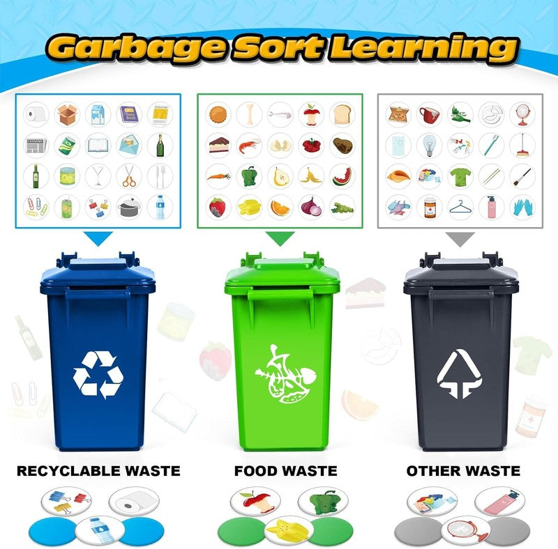 15 Inch Garbage Truck Toy with Sound Lights Trash Bins Learning Cards for Kids A3
