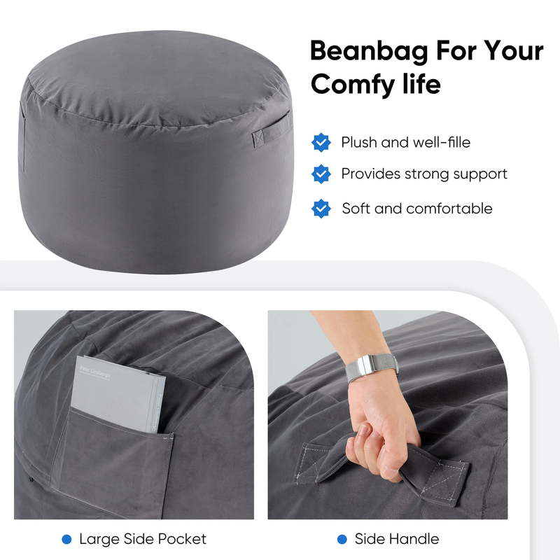 Bean Bag Sofa Chair 4Ft, Removable and Washable Matte Velvet Fabric Cover, Memor3
