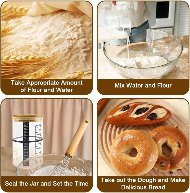Pro Sourdough Bread Starter Kit   34 Oz Sourdough Jar with 5 Unique Features for4
