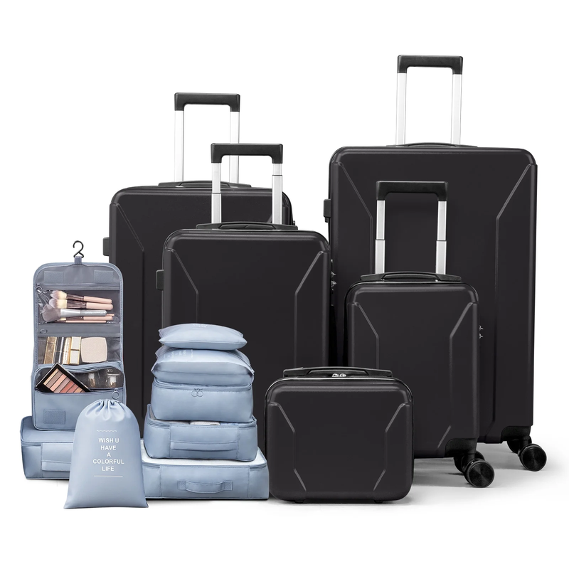 5-Piece Luggage Set with 8 Packing Cubes, Hard Shell Suitcase Set with Spinner W0