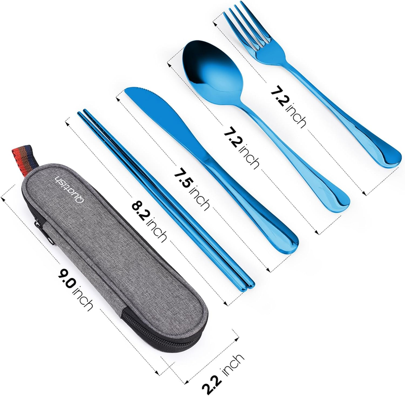 Reusable Travel Utensils Set Fork Spoon Stainless Steel with Case Blue6