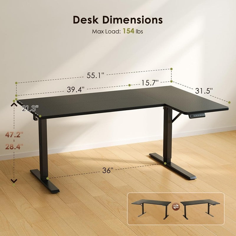 55" L Shaped Electric Standing Desk Height Adjustable Corner Black2