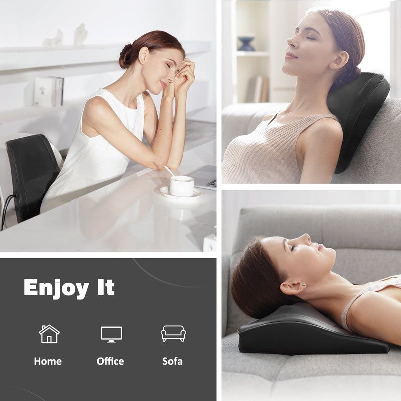 Neck & Back Massager with Heat, 3D Deep Kneading Shiatsu Pillow, Black — Gift fo4