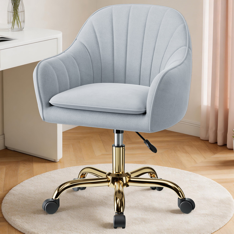 Office Desk Chair with Padded, Velvet Vanity Chair with Back and Wheels, Comfy H10