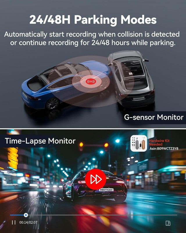 F9 4K Front & 1080P Rear Dash Cam WiFi GPS 32GB Card Night Vision Parking Mode6