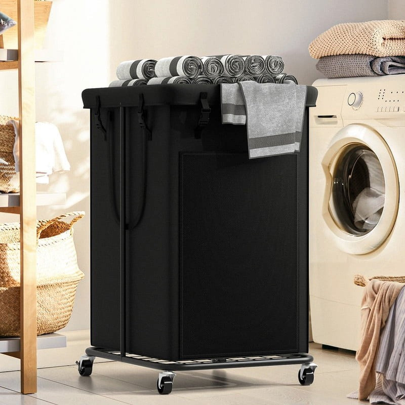 150L Large Laundry Hamper, Oxford Fabric w/ Wheels & Removable Bag – Black4