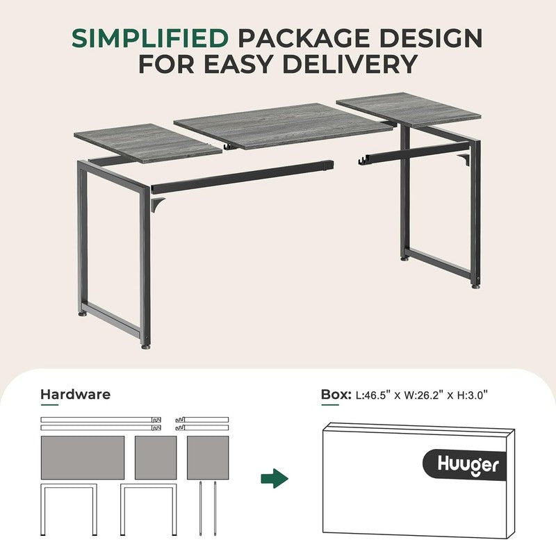 63'' Computer Gaming Desk w/ Storage Office Writing Desk Metal Frame Grey7