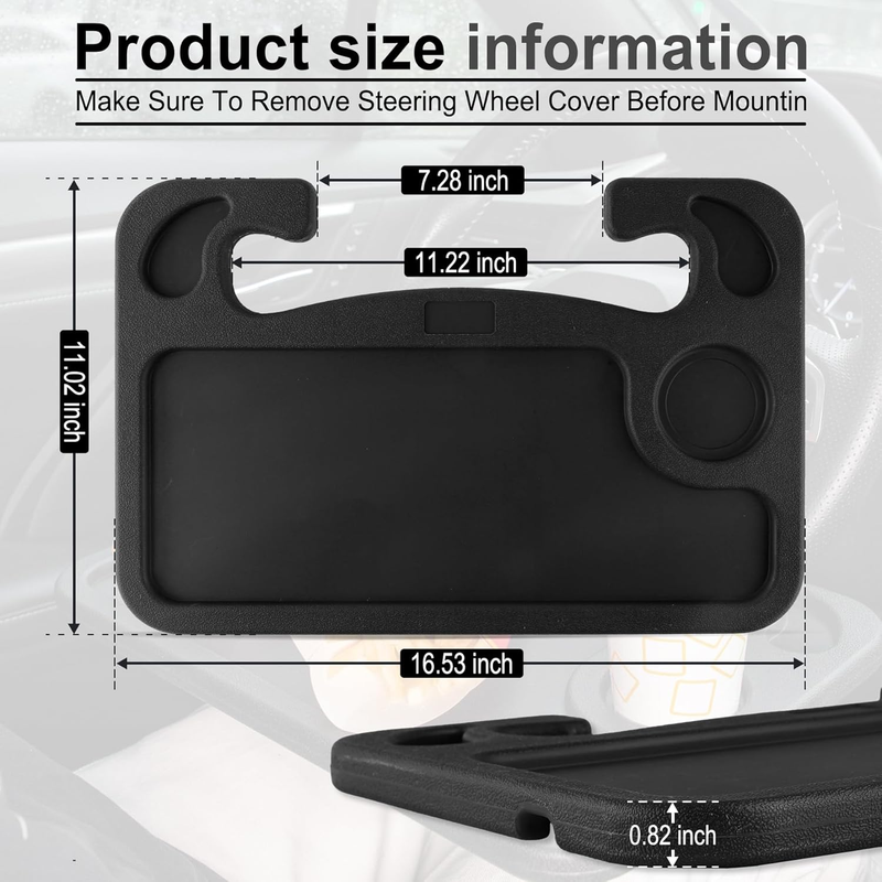 Car Steering Wheel Desk for Laptop Multipurpose Travel Seat Tray Console Black2