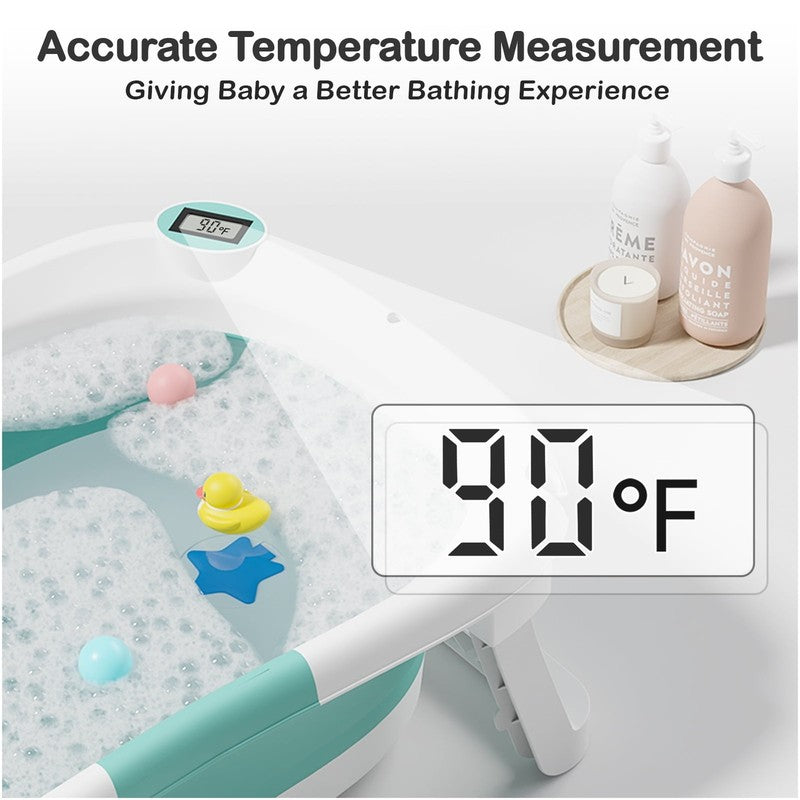 Foldable Baby Bathtub PP+TPE with Soft Bath Net&Thermometer for 0 36 Months Todd5