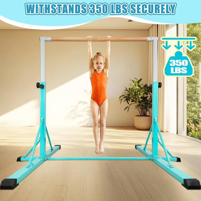 Kids Gymnastics Bar 35" 60" Adjustable Kip Bar 4FT Wide Base Home Training4