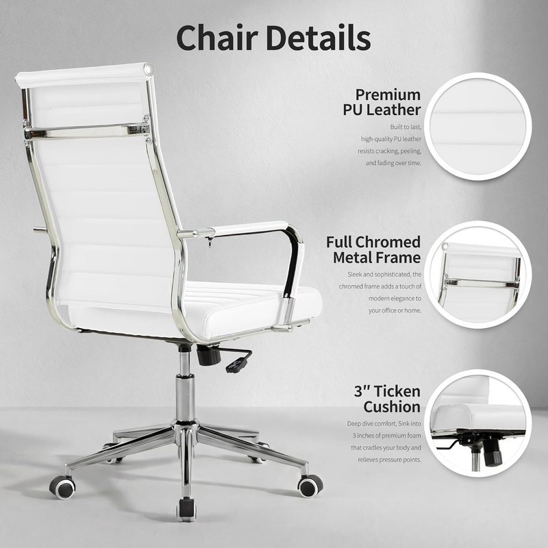 White Executive Office Chair Ergonomic Leather Swivel Adjustable5