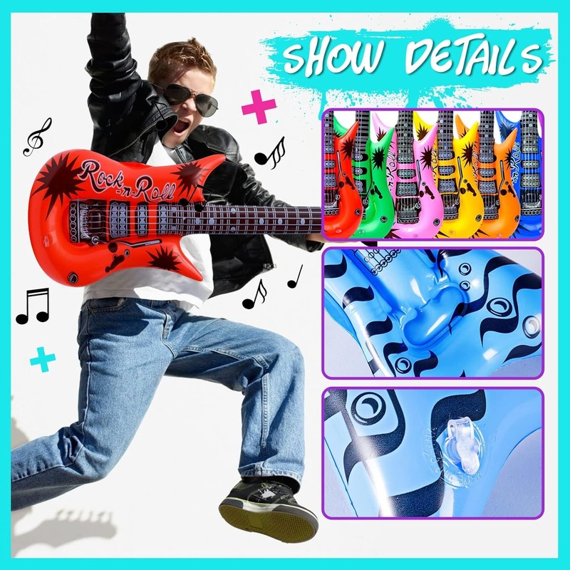 Inflatable Rock Star Toy Set, 30 PCS 80S 90S Party Decorations Inflatable Party 2