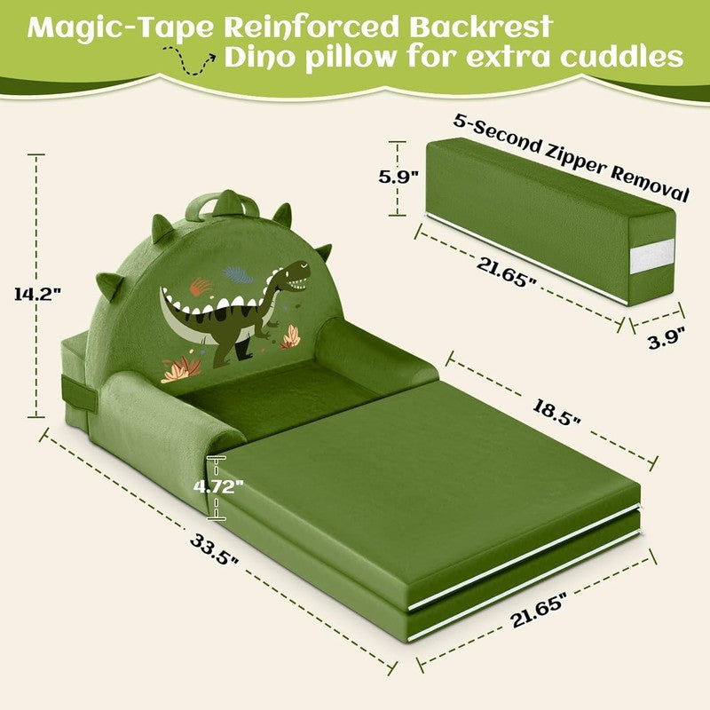 Dinosaur Kids Foldable Sofa Bed w/ Washable Cover, Crystal Velvet Toddler Chair6