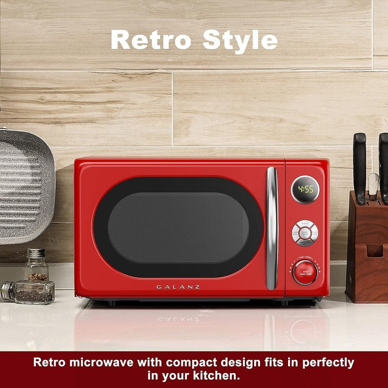 0.7 Cu Ft Retro Microwave Oven LED Pull Handle Child Lock Red5