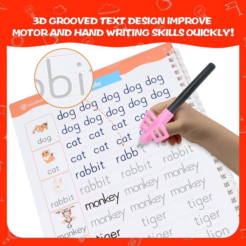 Magic Grooved Writing Practice for Kids Ages 3 8, Reusable Grooved Handwriting W3