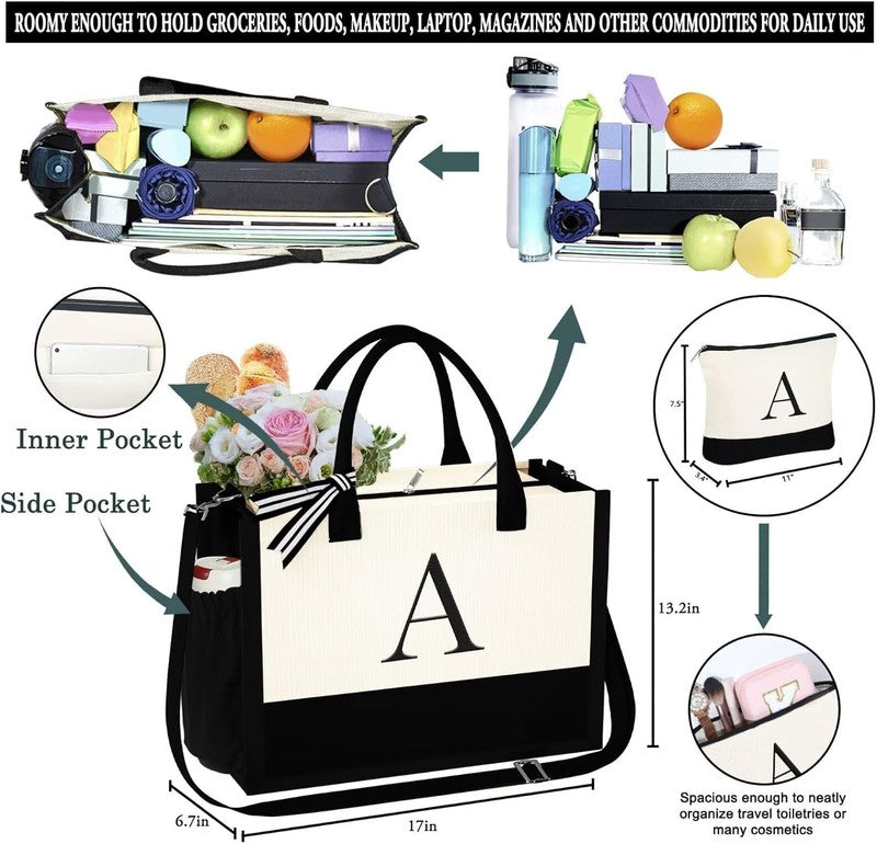 Christmas Gifts for Women - Initial Tote Bag & Makeup Bag, Womens Christmas Stoc3