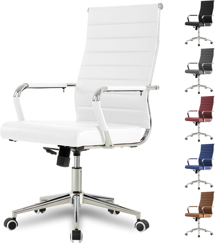 White Executive Office Chair Ergonomic Leather Swivel Adjustable0