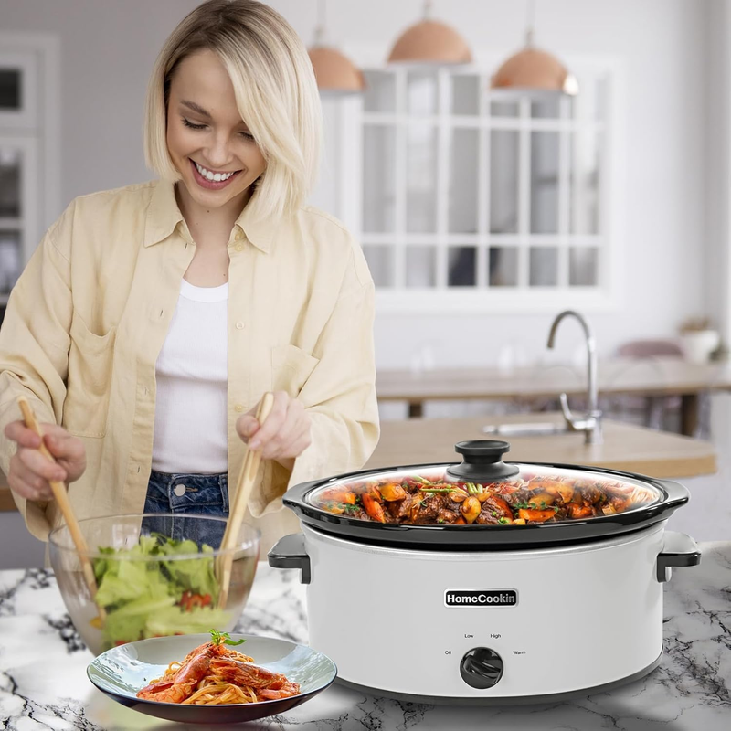 7Qt Oval Slow Cooker Manual 3-Setting White Stainless Steel Warmer4