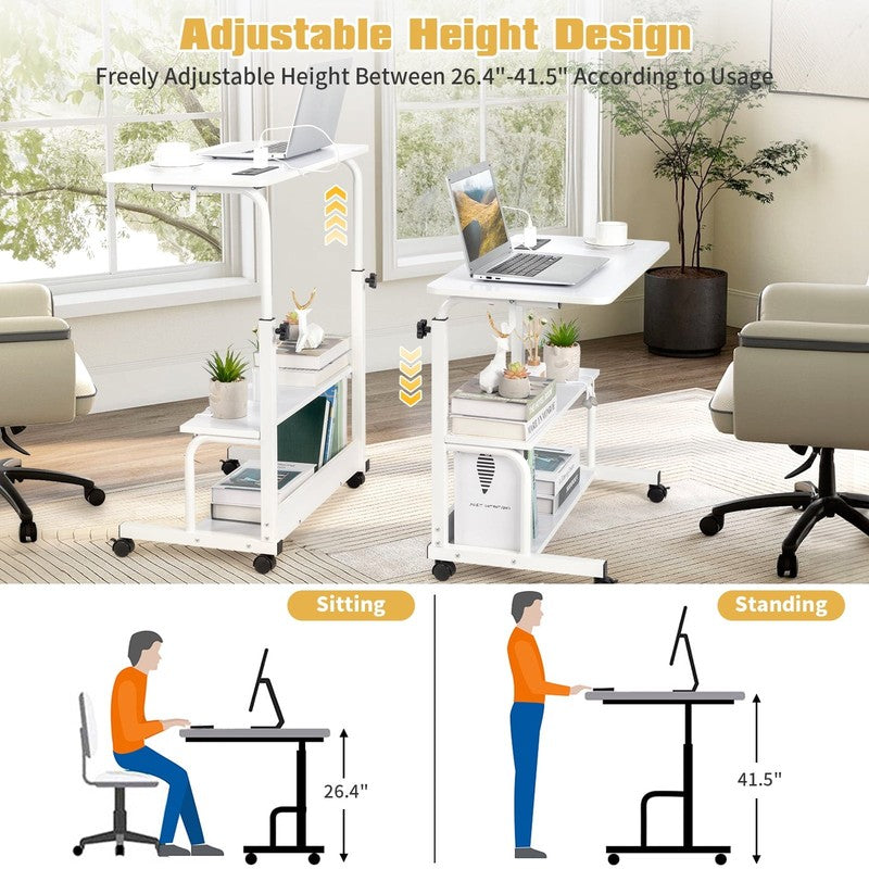 Adjustable Rolling Laptop Desk Side Table Sofa End Cart w/ Charging Station2
