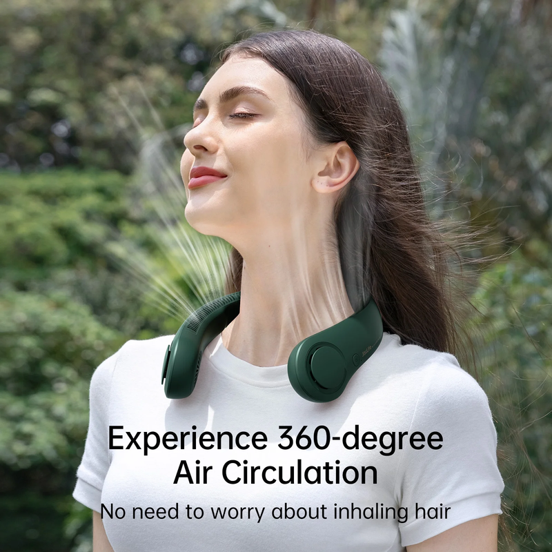 Portable Neck Fan Bladeless Wearable Hands Free 5 Speed 16H Green3
