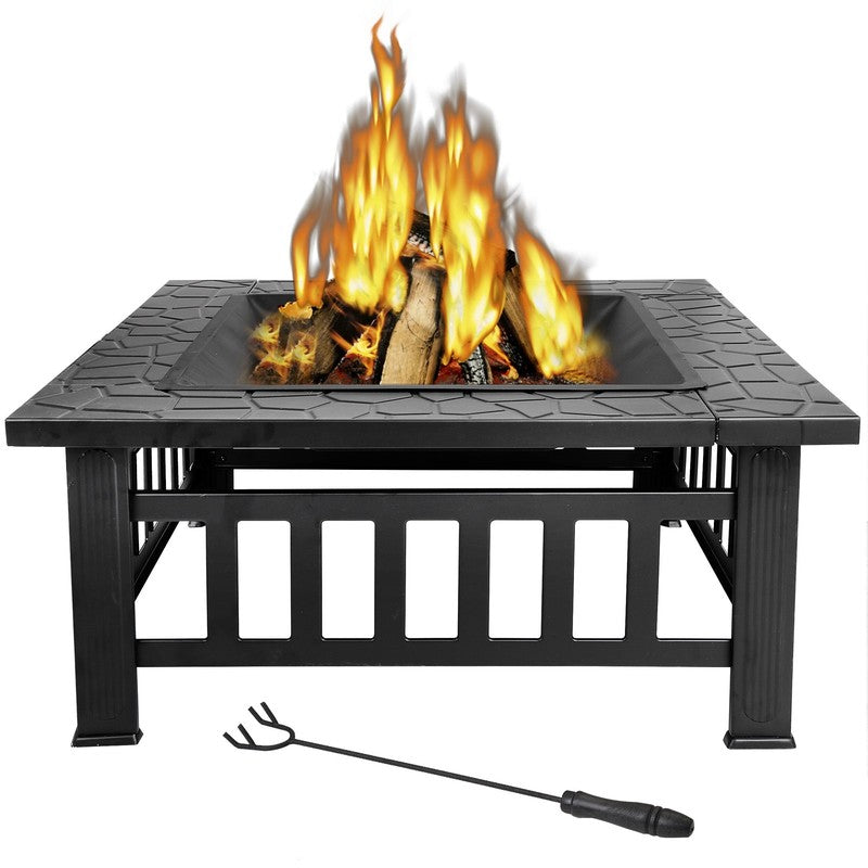 32" Outdoor Fire Pit Square Metal Firepit Patio Garden Stove Wood Burning4