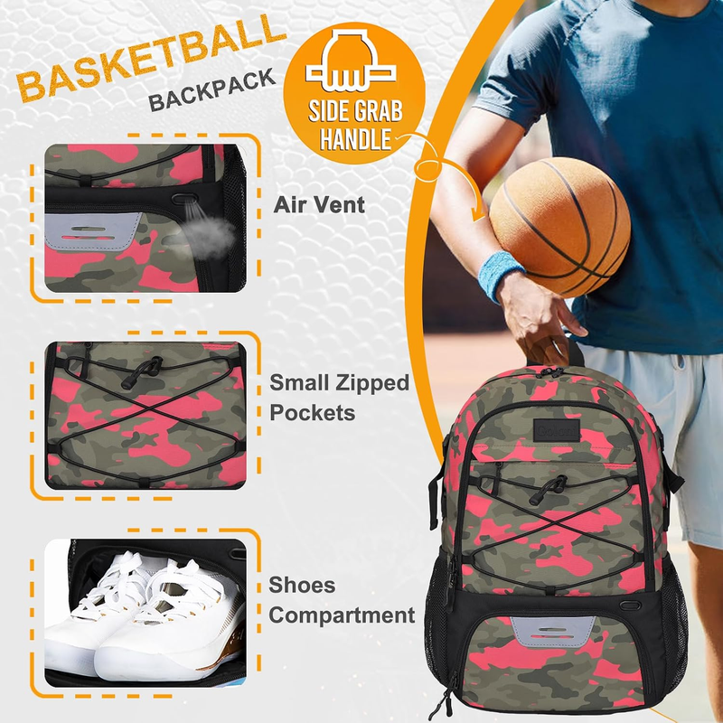 Soccer Basketball Backpack w/ Ball & Shoe Compartment Sports Travel Bag2