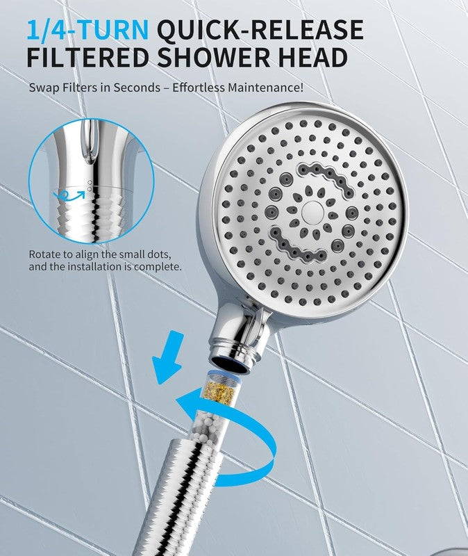 Filtered Shower Head Handheld 10 Spray Modes High Pressure Chrome w/ 2 Filters5