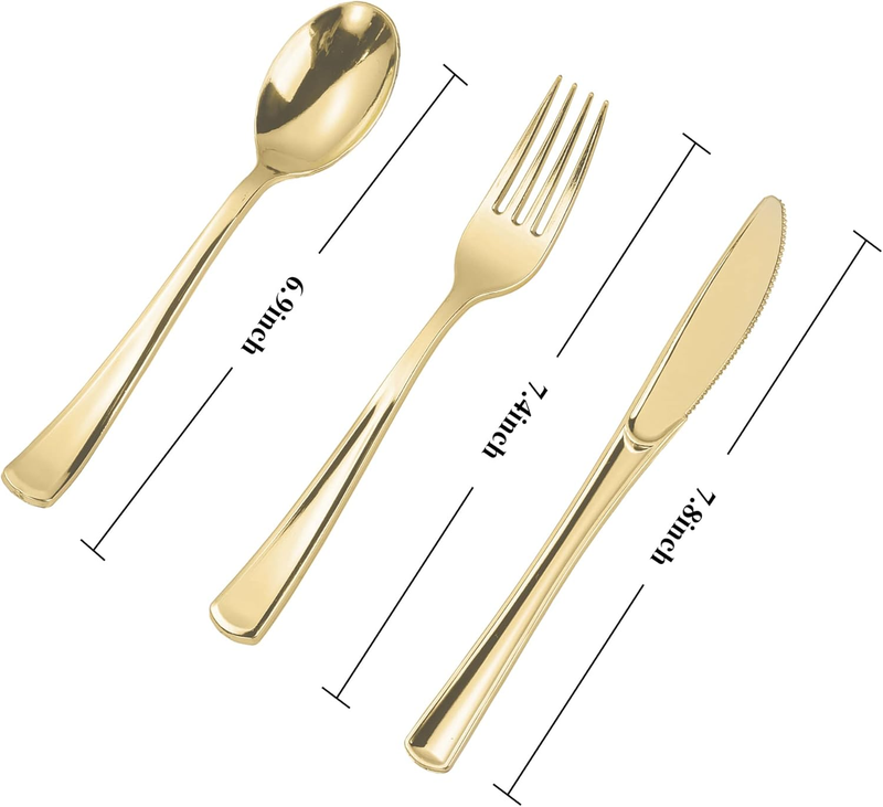 300 Pc Gold Plastic Silverware Set 100 Forks Spoons Knives Disposable Party1