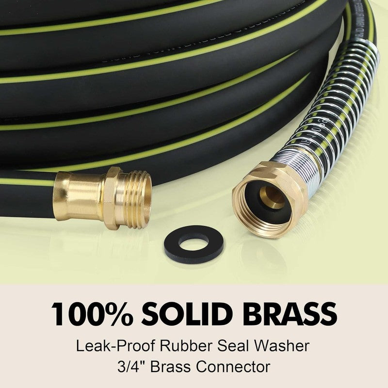 Lightweight Rubber Garden Hose 50 Ft, 5/8" Hybrid Rubber Hose with Solid Brass F2