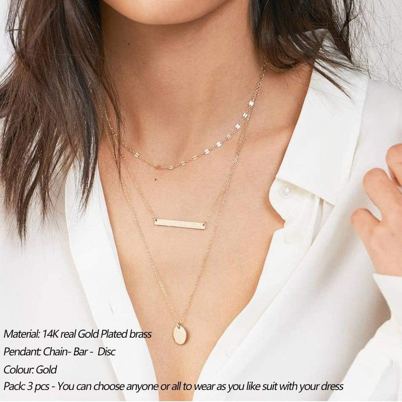 14K Gold Plated Layered Choker Necklace Y Bar Disc Pendant Dainty for Women1