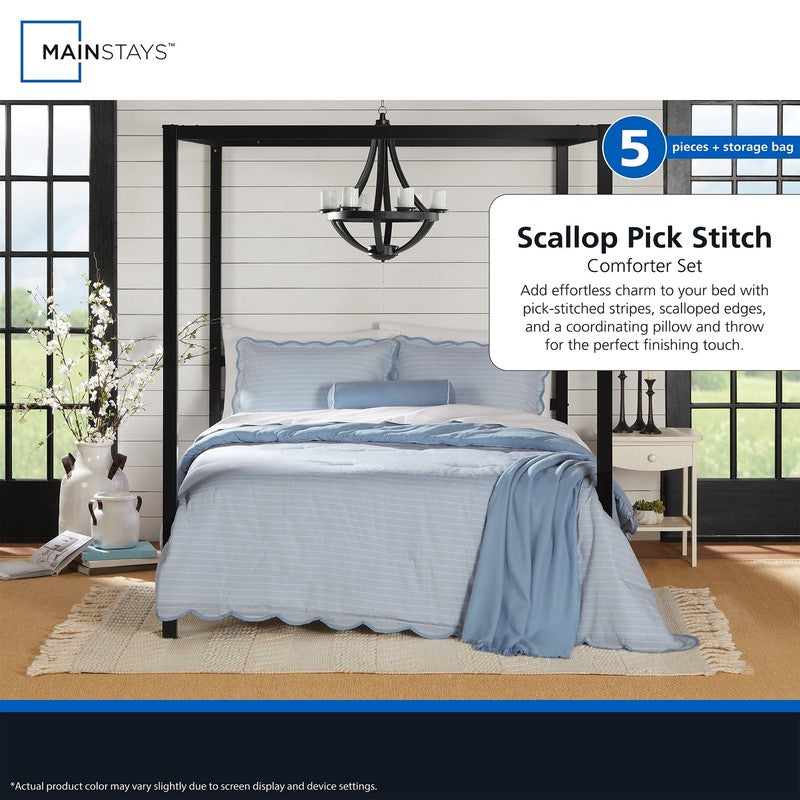 4Pc Scallop Pick Stitch Comforter Set Twin Twin XL Blue5