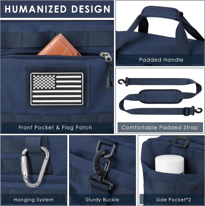 Travel Gym Tactical Duffle Bag Carry On w/ Shoe Compartment Wet Pocket Blue2