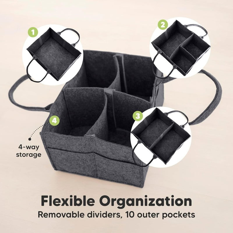 Baby Diaper Caddy Organizer w/ Handle, Portable Nursery & Car Storage Gray3