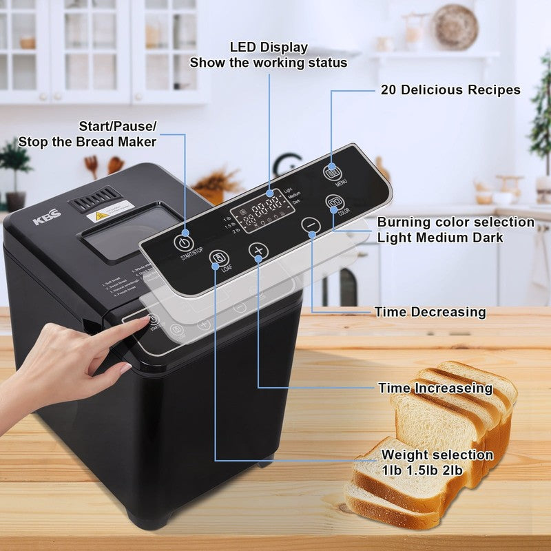 2LB 20-in-1 Bread Maker Machine Black LCD Automatic 2 Custom Menus 0705